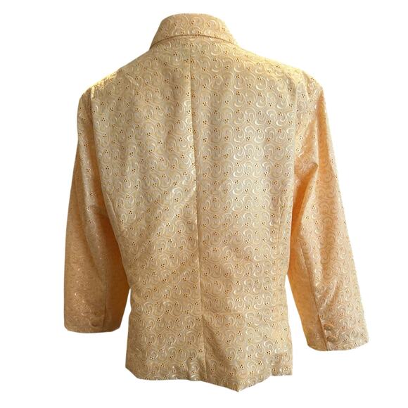 Sag Harbor Eyelet Jacket Lined 16P Yellow Button Down 3/4 Sleeve Office Chic - Picture 10 of 10